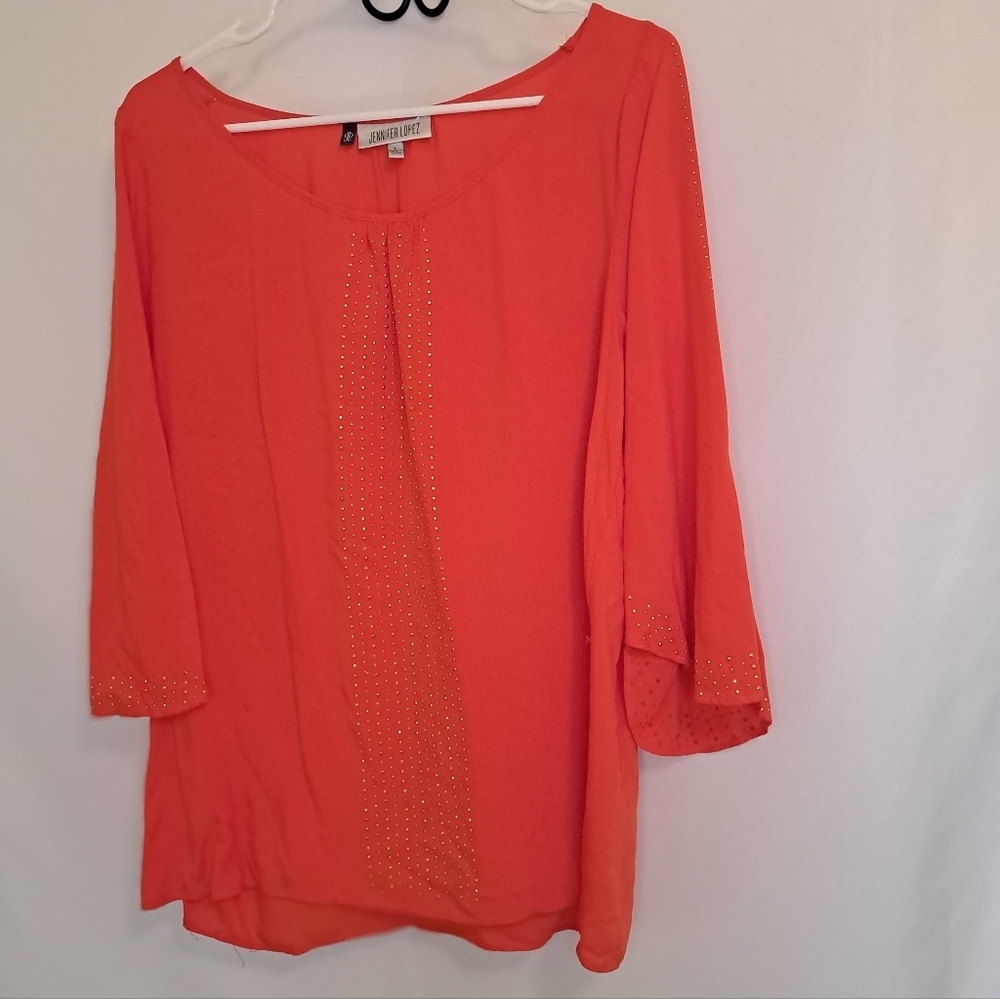 Jennifer Lopez Vibrant Orange Blouse Women's Large #6